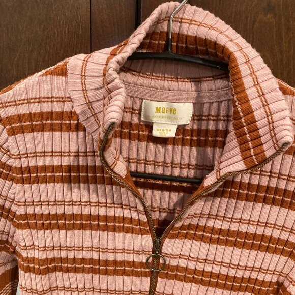 Anthropologie Maeve Ribbed Striped 1/4 Zip Sweater M $118 - Picture 3 of 3